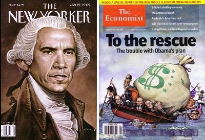 26 January 2009 The New Yorker and 14 February 2009 Economist, both with Barack Obama as George Washington