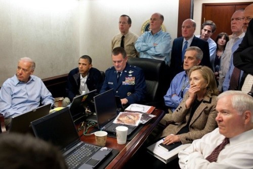Hillary Clinton witnessing the death of Osama bin Laden, Situation Room, the White House, 1 May 2011
